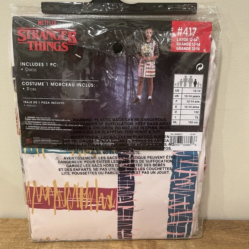 Stranger Things Eleven Costume Child L 12/14 Dress Netflix Halloween Cosplay NEW
